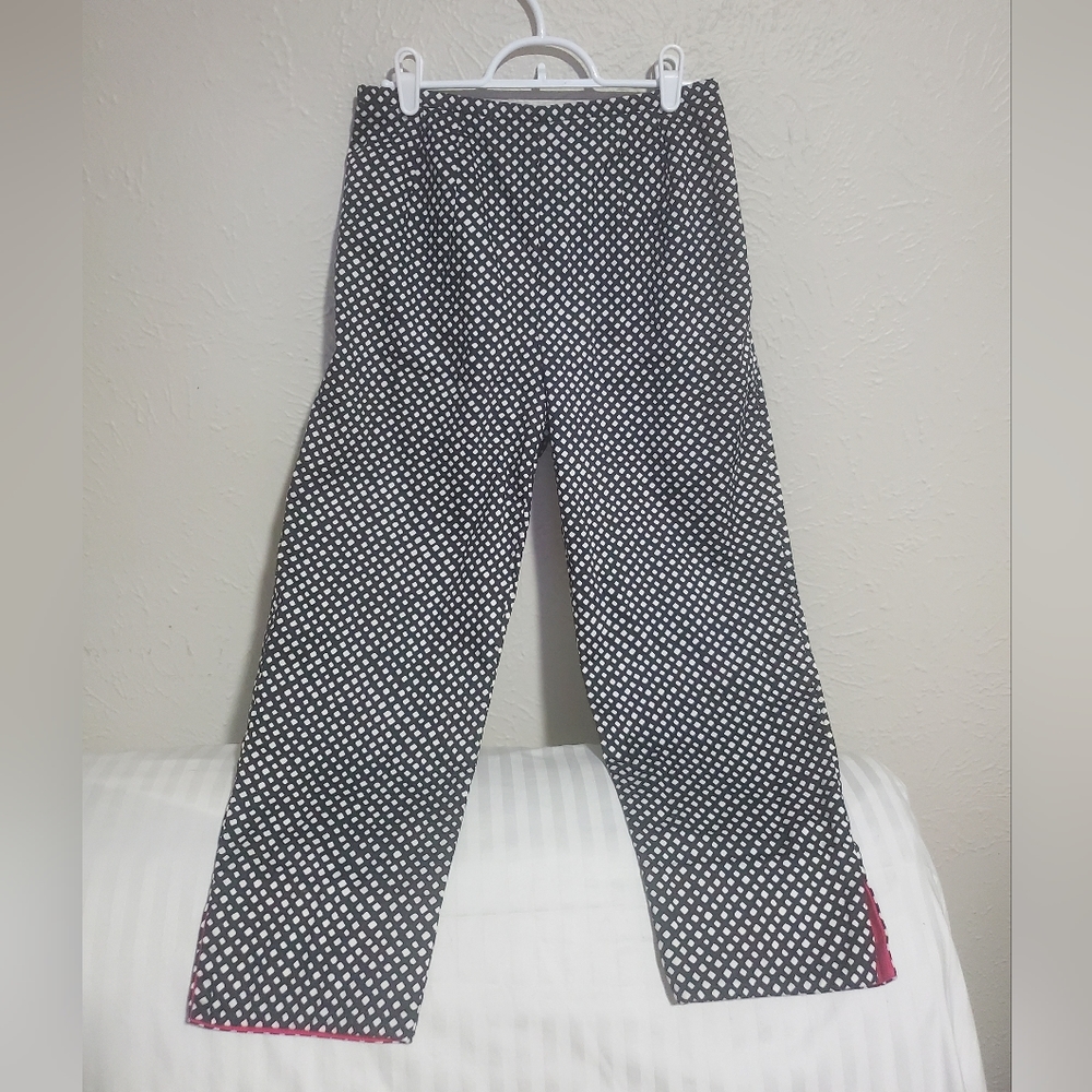 SHARON YOUNG BLACK & White PRINTED PANTS SZ 0 PREOWNED 4239 High Waisted. Great